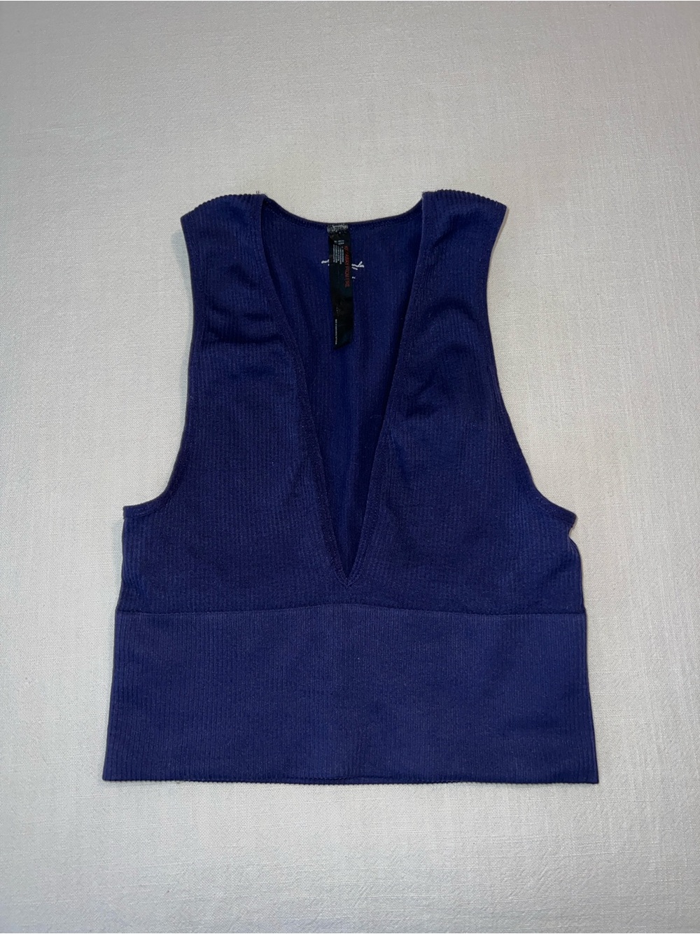 Urban Outfitters Deep V Ribbed Crop Tank - Navy